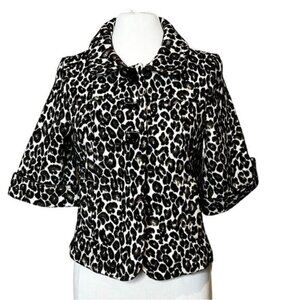 FOREVER 21 3/4 Sleeve Swing Jacket Blazer Neutral Jacquard Spotted Animal Print